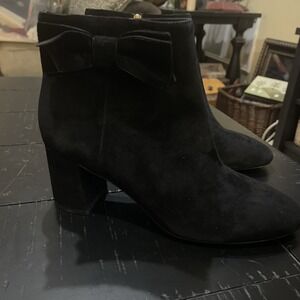 Kate Spade Ankle Booties Langley Black Suede Bow  sz 9 M NWT